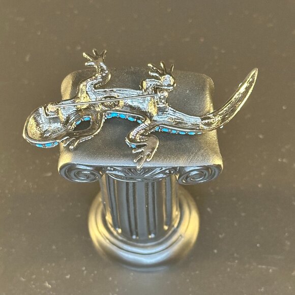 JOAN RIVERS SWARVOSKI TURQUOISE BLUE CRYSTALS LIZARD SALAMANDER BROOCH 3.5" - Picture 2 of 3